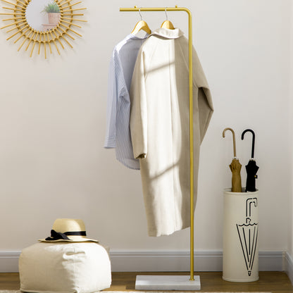 1.52m Clothes Rail with Metal Frame, Marble Base, Free Standing Coat Rack for Hats, Coats, and Bags, for Entryway, Bedroom, Hallway, Gold and White