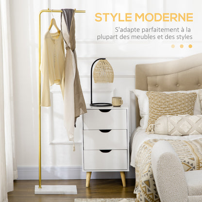 1.52m Clothes Rail with Metal Frame, Marble Base, Free Standing Coat Rack for Hats, Coats, and Bags, for Entryway, Bedroom, Hallway, Gold and White