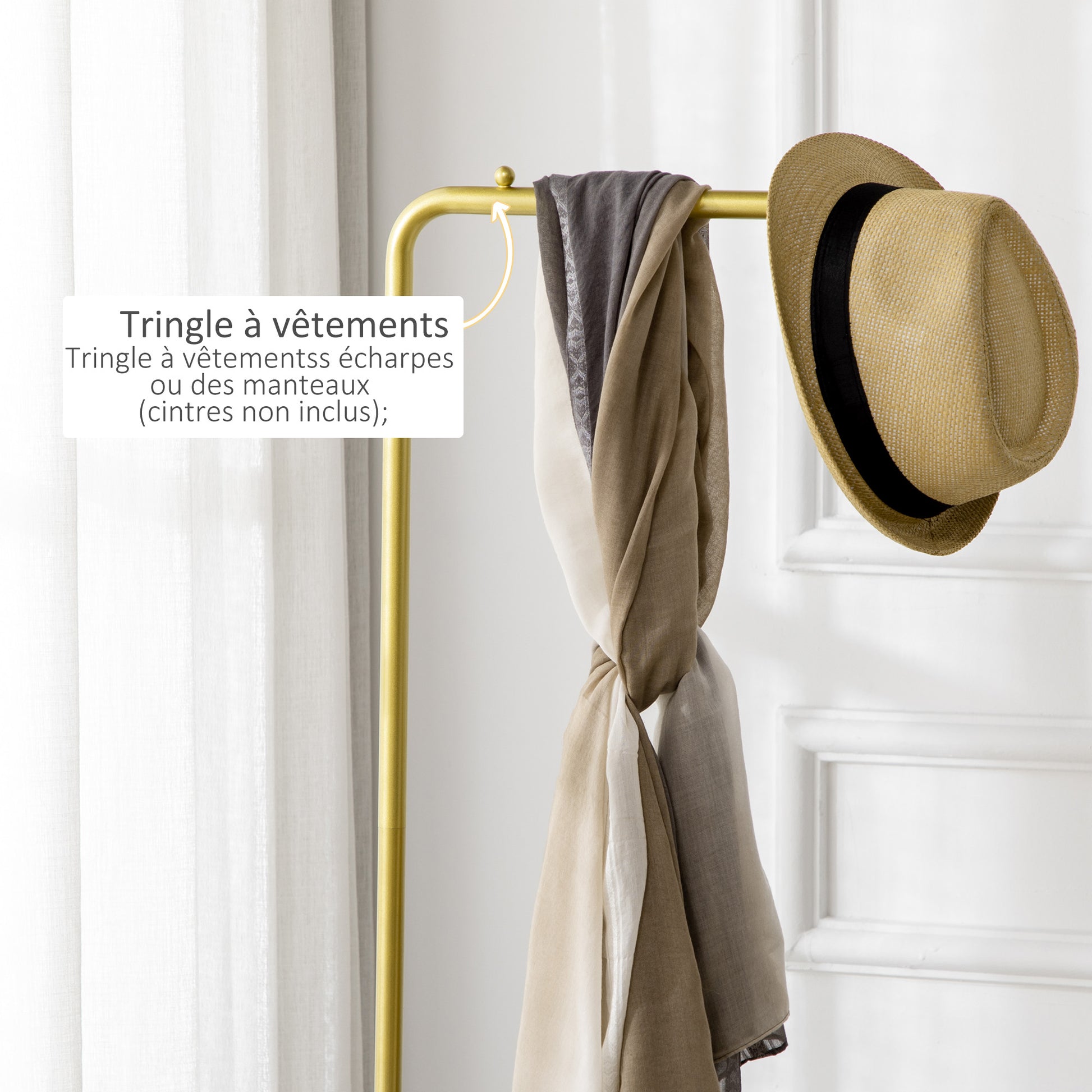 1.52m Clothes Rail with Metal Frame, Marble Base, Free Standing Coat Rack for Hats, Coats, and Bags, for Entryway, Bedroom, Hallway, Gold and White