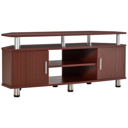 Classic TV Stand for Living Room with 2 Shelves and 2 Cabinets, in MDF and Stainless Steel, Brown, 120x39.5x52cm