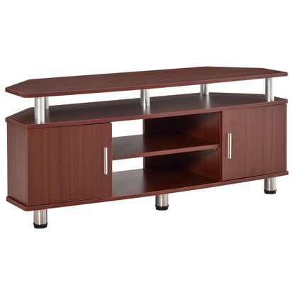 Classic TV Stand for Living Room with 2 Shelves and 2 Cabinets, in MDF and Stainless Steel, Brown, 120x39.5x52cm