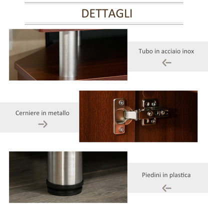 Classic TV Stand for Living Room with 2 Shelves and 2 Cabinets, in MDF and Stainless Steel, Brown, 120x39.5x52cm