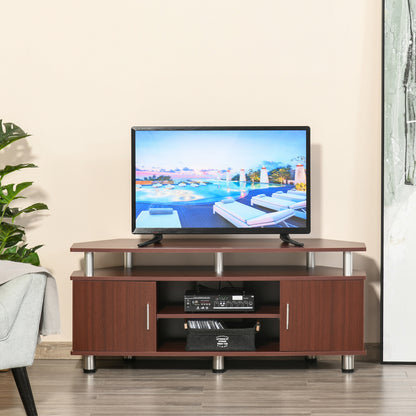 Classic TV Stand for Living Room with 2 Shelves and 2 Cabinets, in MDF and Stainless Steel, Brown, 120x39.5x52cm