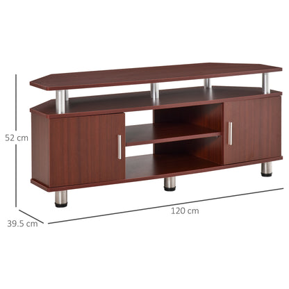 Classic TV Stand for Living Room with 2 Shelves and 2 Cabinets, in MDF and Stainless Steel, Brown, 120x39.5x52cm