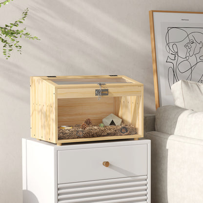 Wooden Hamster Cage, Mouse Cage with Openable Lid, Acrylic Window, and Ventilation Holes for Dwarf Hamsters and Gerbils, 55 x 35 x 35 cm, Natural Wood Effect