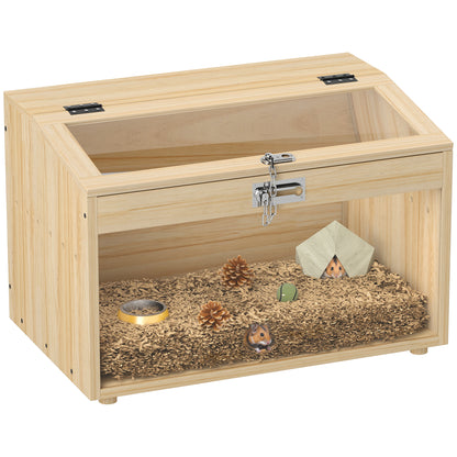 Wooden Hamster Cage, Mouse Cage with Openable Lid, Acrylic Window, and Ventilation Holes for Dwarf Hamsters and Gerbils, 55 x 35 x 35 cm, Natural Wood Effect