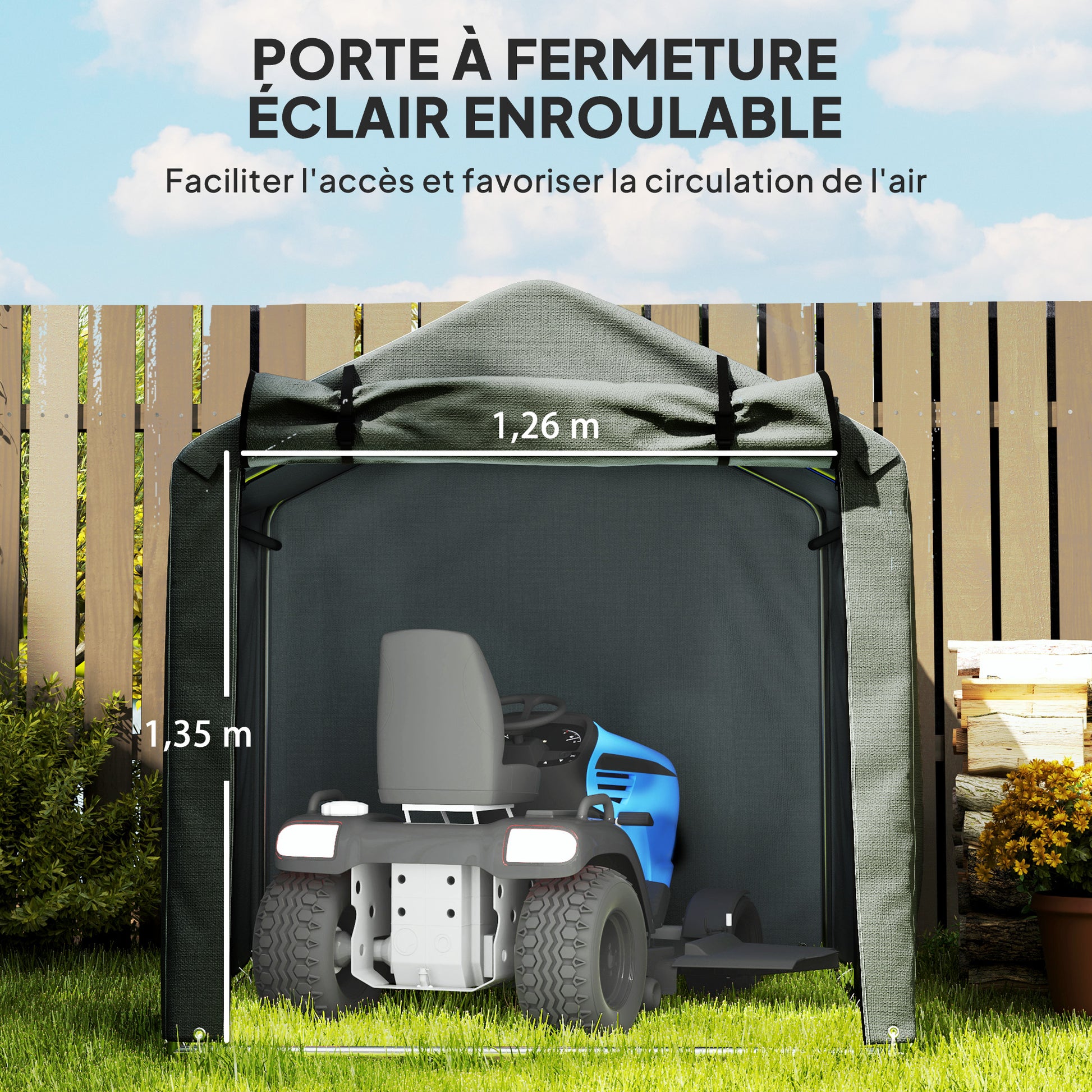Garden Shelter 2 x 1.6 x 1.65m, Outdoor Bike Shelter with Galvanized Metal Frame, Waterproof and UV Resistant, Storage Tent for Bike, Motorcycle, Tools, Dark Gray