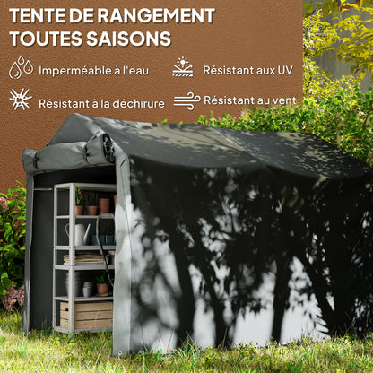 Garden Shelter 2 x 1.6 x 1.65m, Outdoor Bike Shelter with Galvanized Metal Frame, Waterproof and UV Resistant, Storage Tent for Bike, Motorcycle, Tools, Dark Gray