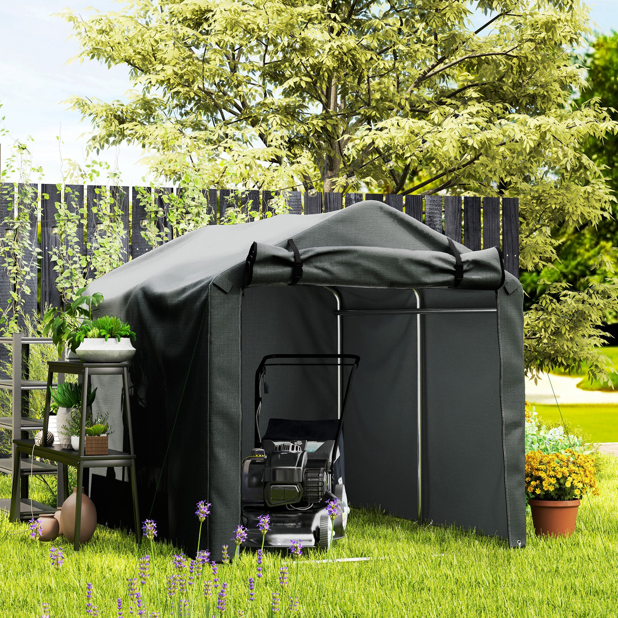 Garden Shelter 2 x 1.6 x 1.65m, Outdoor Bike Shelter with Galvanized Metal Frame, Waterproof and UV Resistant, Storage Tent for Bike, Motorcycle, Tools, Dark Gray