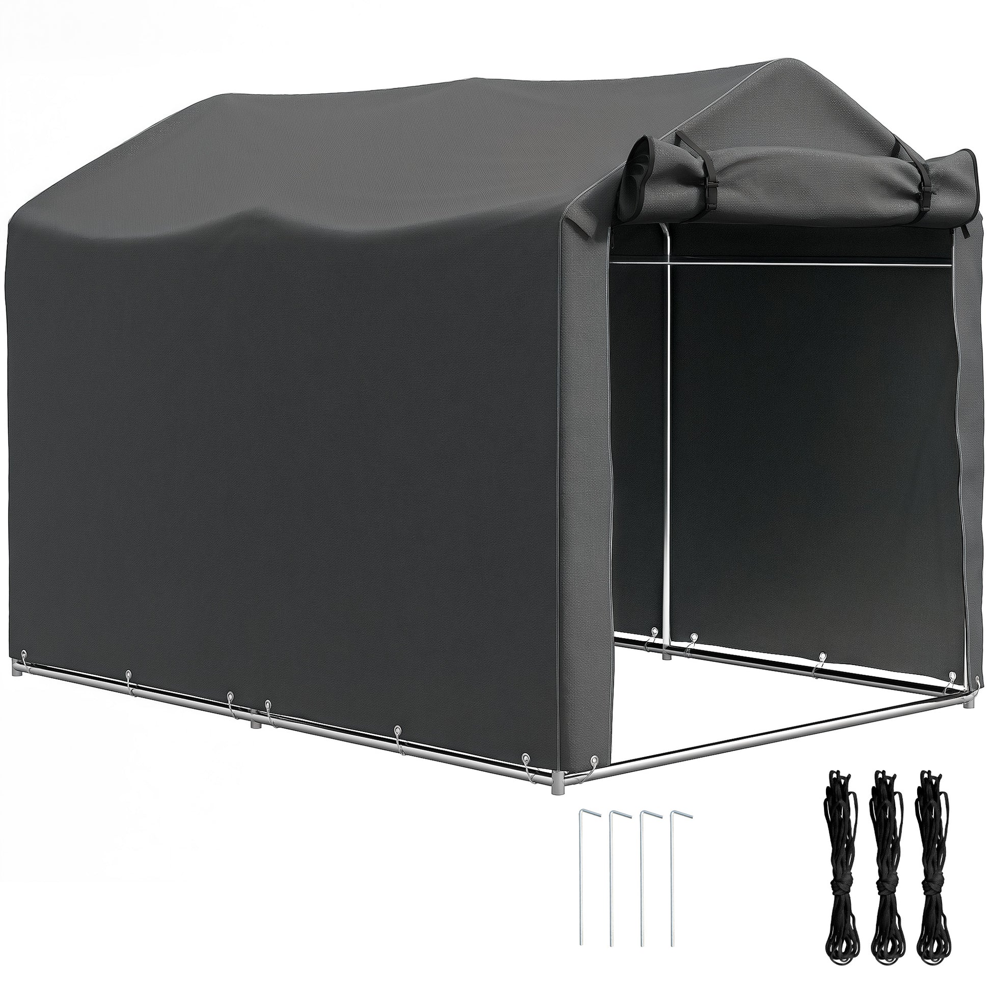Garden Shelter 2 x 1.6 x 1.65m, Outdoor Bike Shelter with Galvanized Metal Frame, Waterproof and UV Resistant, Storage Tent for Bike, Motorcycle, Tools, Dark Gray