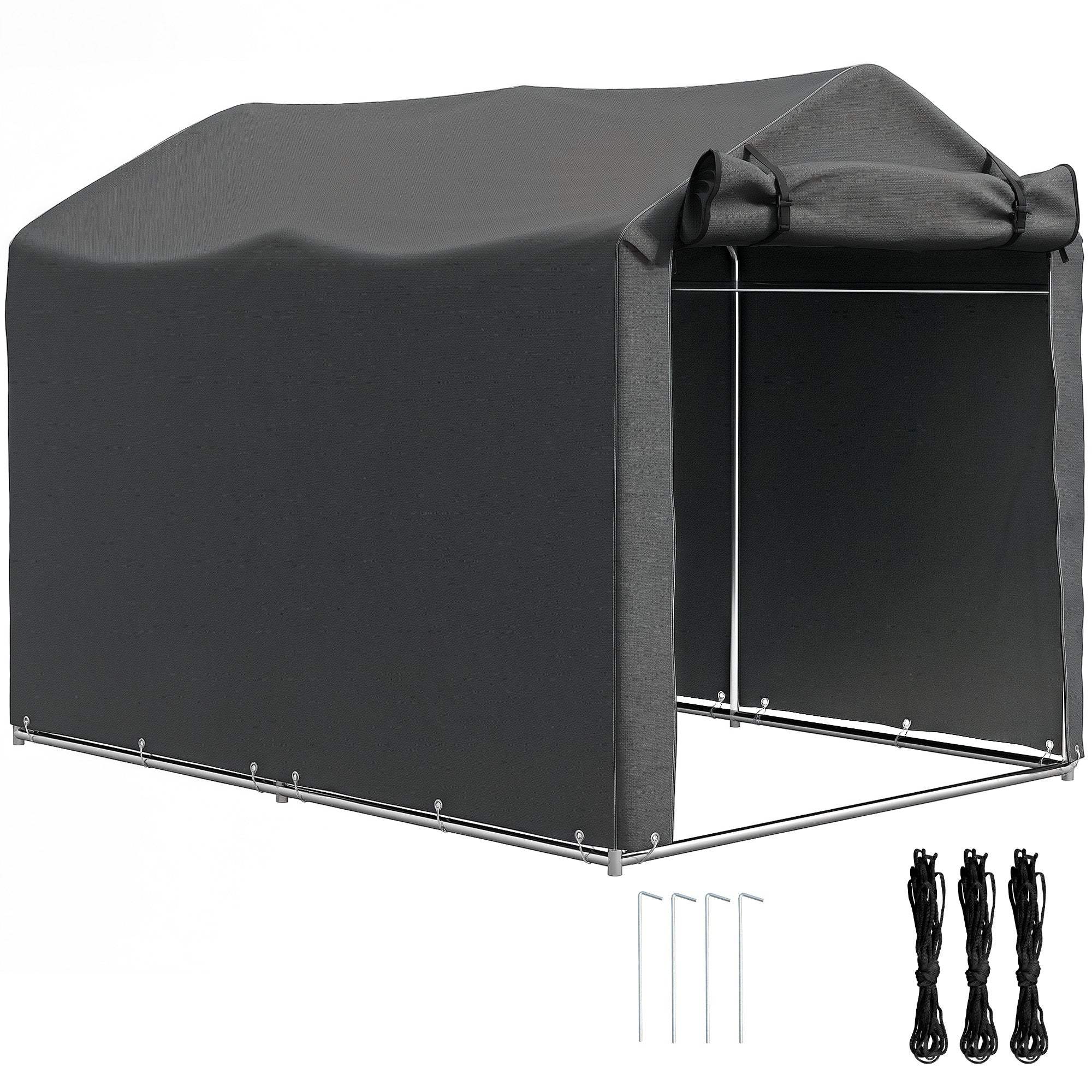 Garden Shelter 2 x 1.6 x 1.65m, Outdoor Bike Shelter with Galvanized Metal Frame, Waterproof and UV Resistant, Storage Tent for Bike, Motorcycle, Tools, Dark Gray