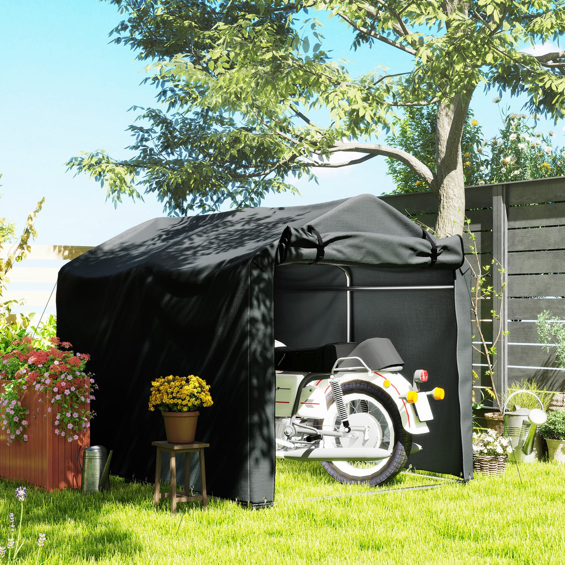Garden Shelter 2 x 1.6 x 1.65m, Outdoor Bike Shelter with Galvanized Metal Frame, Waterproof and UV Resistant, Storage Tent for Bike, Motorcycle, Tools, Dark Gray