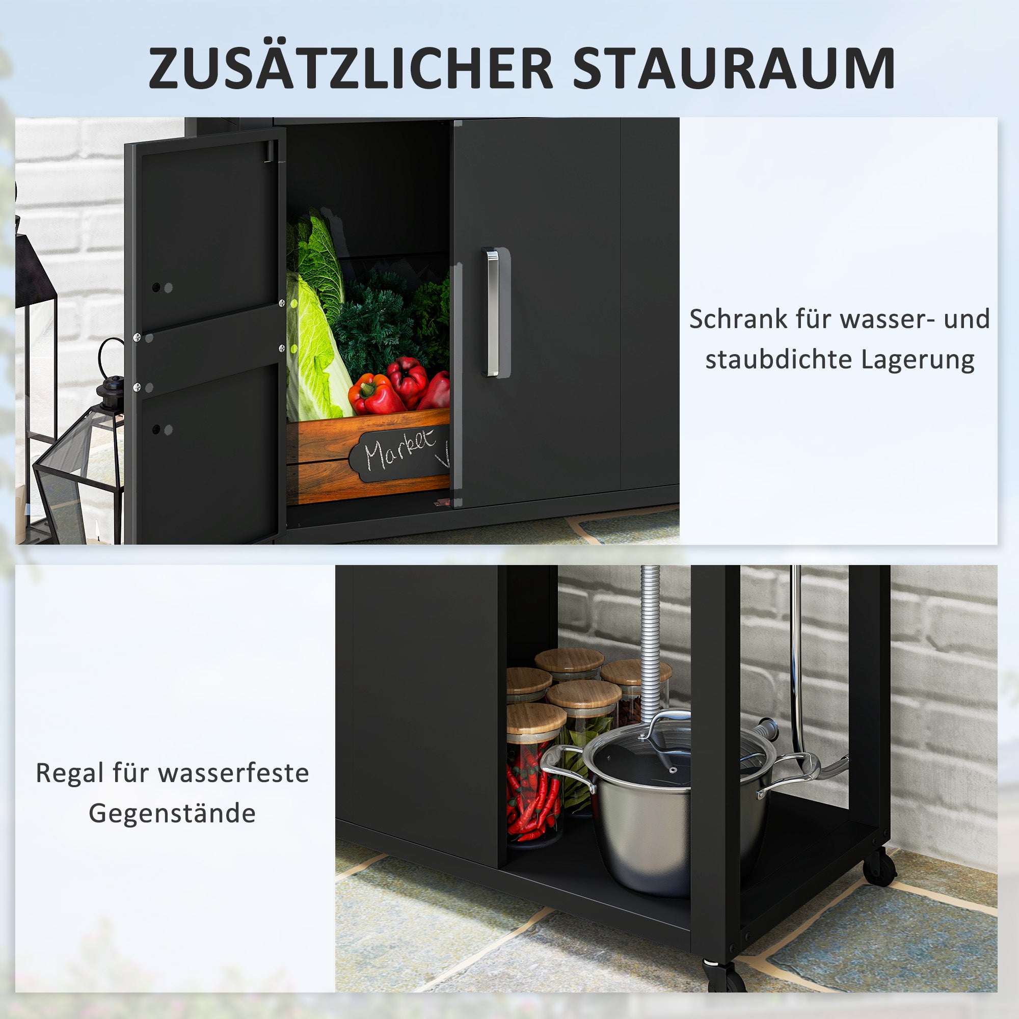 Grill Cart Serving Trolley with Work Surface Side Table Shelf Cabinet Sink Wheels, BBQ Stainless Steel Grill Table, Outdoor Grill Side Table for Garden, Patio, Grill 162.5 x 47 x 87cm Black