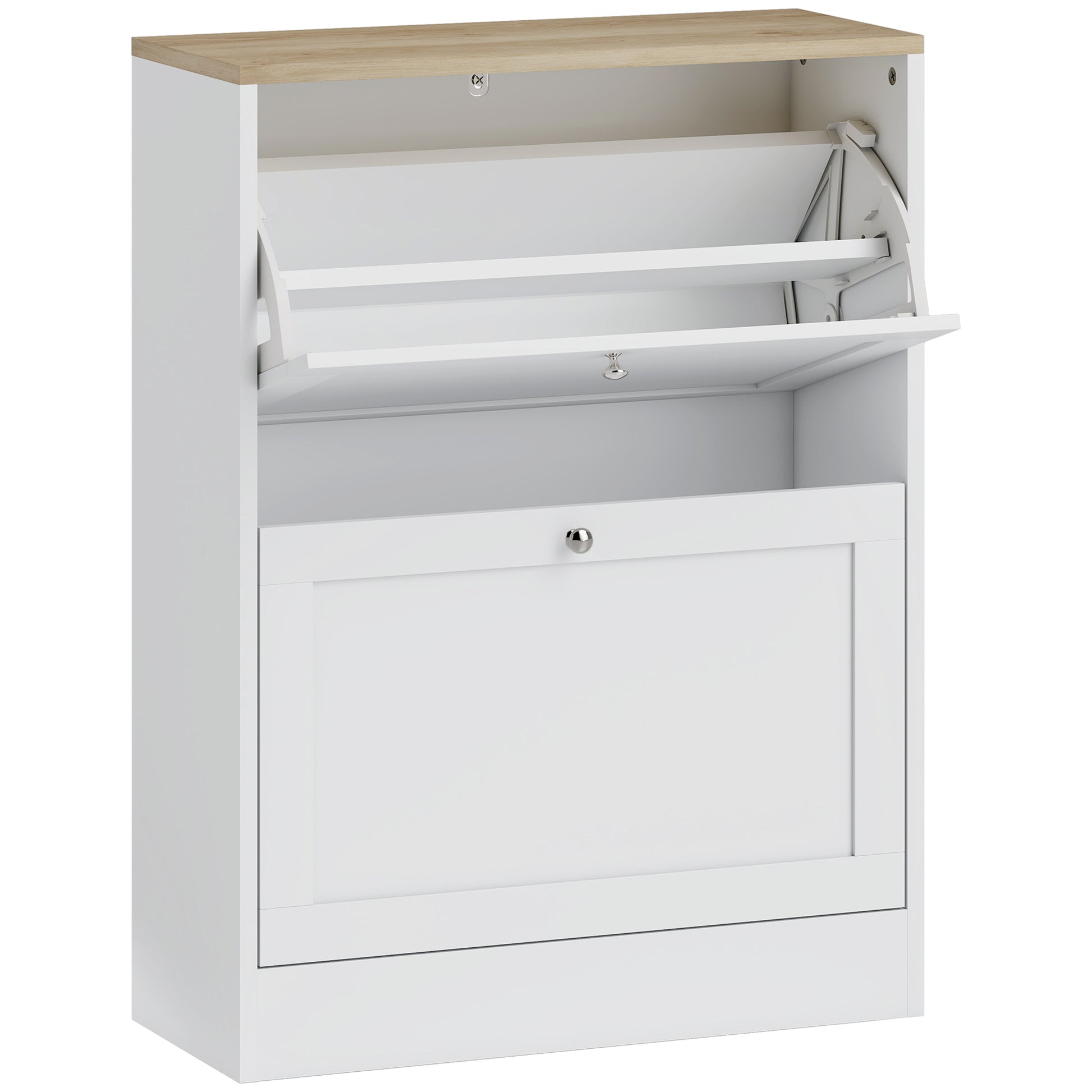 Shoe Cabinet for 12 Pairs, Narrow Shoe Storage Cabinet, Modern Entryway Furniture with 2 Fold-Down Drawers and Adjustable Shelves, for Hallway and Entrance, 60 x 24 x 80 cm, White