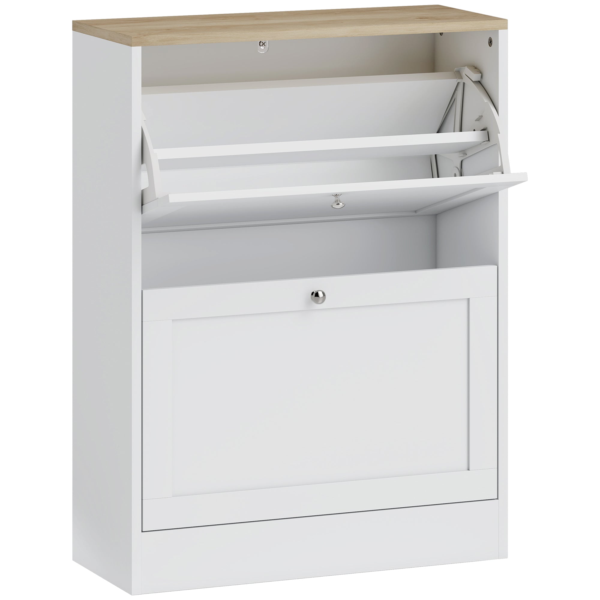 Shoe Cabinet for 12 Pairs, Narrow Shoe Storage Cabinet, Modern Entryway Furniture with 2 Fold-Down Drawers and Adjustable Shelves, for Hallway and Entrance, 60 x 24 x 80 cm, White