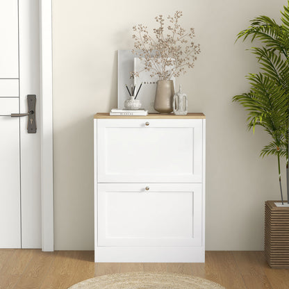 Shoe Cabinet for 12 Pairs, Narrow Shoe Storage Cabinet, Modern Entryway Furniture with 2 Fold-Down Drawers and Adjustable Shelves, for Hallway and Entrance, 60 x 24 x 80 cm, White