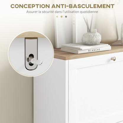 Shoe Cabinet for 12 Pairs, Narrow Shoe Storage Cabinet, Modern Entryway Furniture with 2 Fold-Down Drawers and Adjustable Shelves, for Hallway and Entrance, 60 x 24 x 80 cm, White