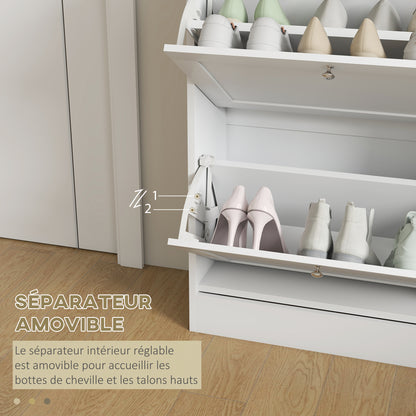 Shoe Cabinet for 12 Pairs, Narrow Shoe Storage Cabinet, Modern Entryway Furniture with 2 Fold-Down Drawers and Adjustable Shelves, for Hallway and Entrance, 60 x 24 x 80 cm, White