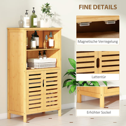 Bathroom Cabinet, Bamboo Under Cabinet, Bathroom Cabinet with Louvered Doors, Side Cabinet, Multipurpose Cabinet with Anti-Tip Device, Country Style, Natural Wood, 50 x 29 x 92 cm