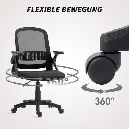 Ergonomic Mesh Office Chair with Flip-Up Arms, Lumbar Support, Height Adjustable Tilt Swivel — Black