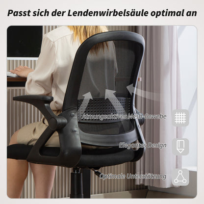 Ergonomic Mesh Office Chair with Flip-Up Arms, Lumbar Support, Height Adjustable Tilt Swivel — Black