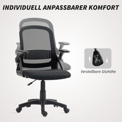 Ergonomic Mesh Office Chair with Flip-Up Arms, Lumbar Support, Height Adjustable Tilt Swivel — Black