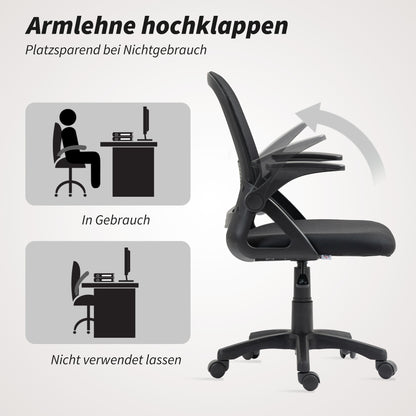 Ergonomic Mesh Office Chair with Flip-Up Arms, Lumbar Support, Height Adjustable Tilt Swivel — Black