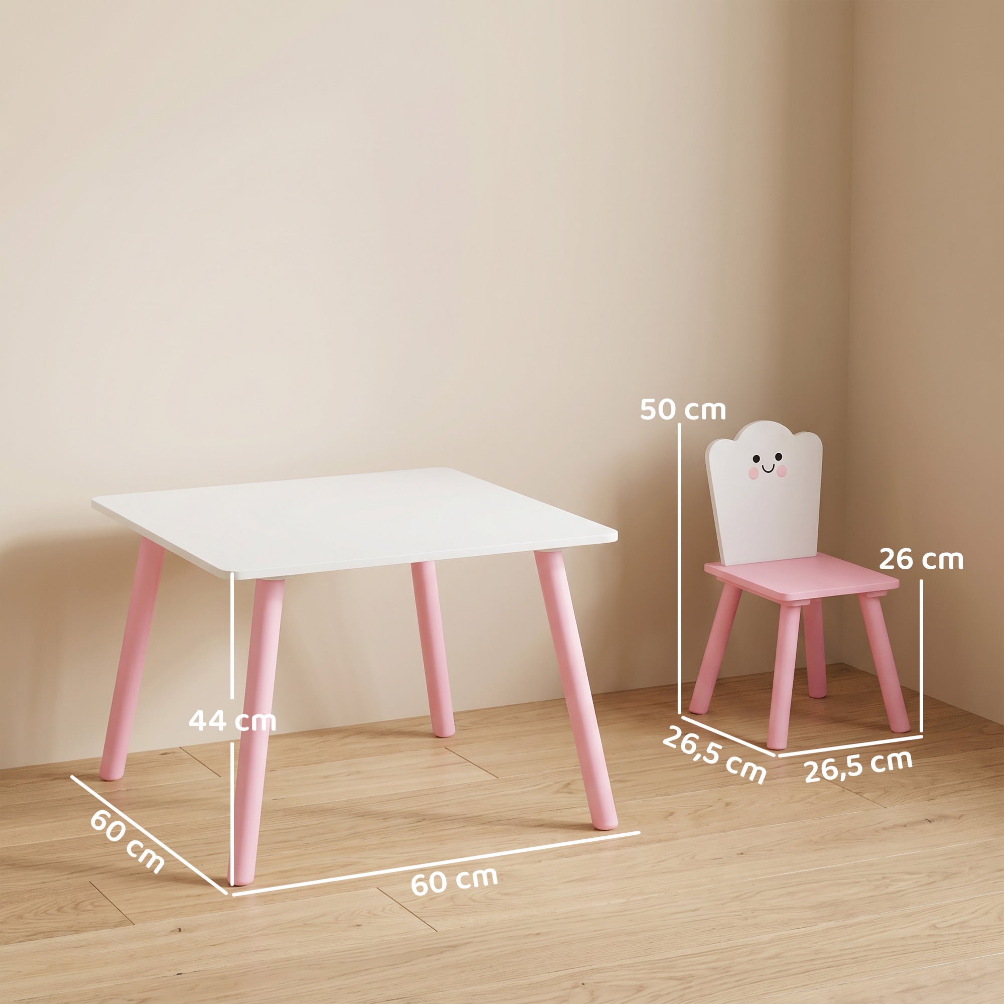 Kids Table with 2 Chairs — Wooden Activity Set for Drawing, Play & Study, Gift for Boys & Girls Ages 3–6, Pink