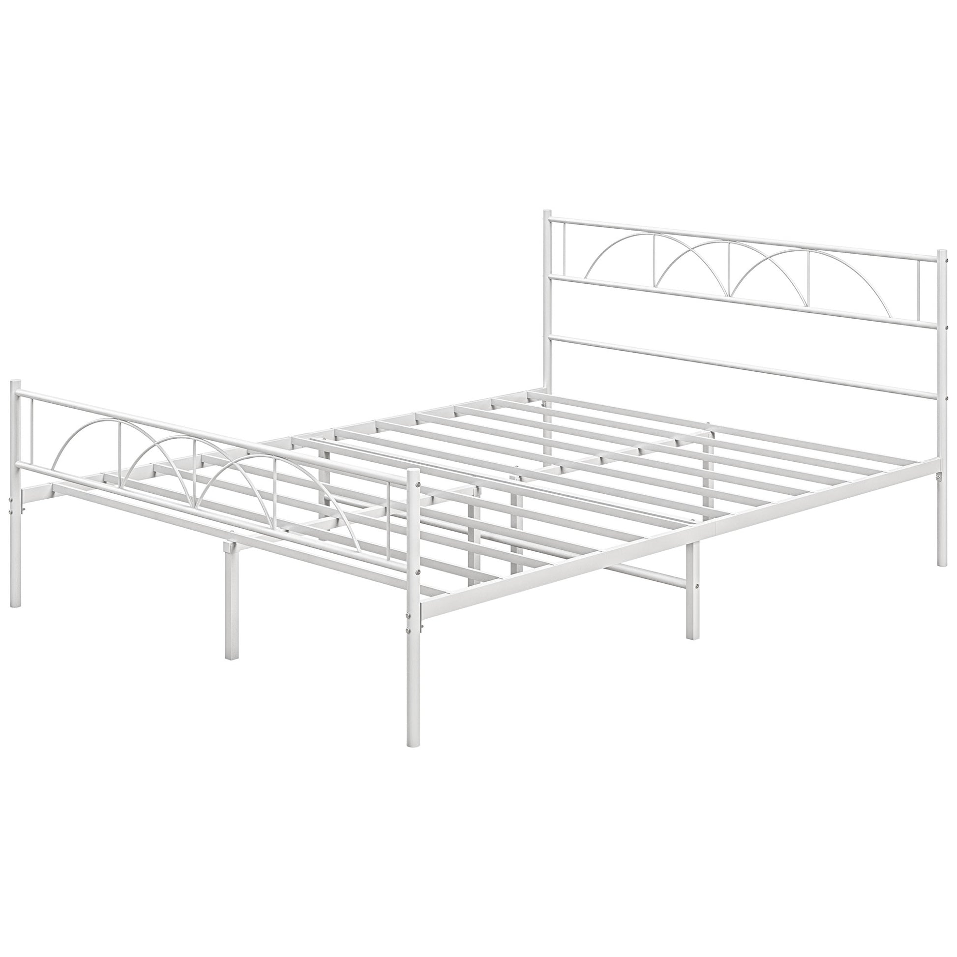 Double Bed 150x200 cm Bed Frame with Headboard Steel Slats and Storage Space Underneath Load 330 kg White