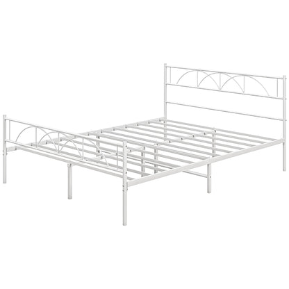 Double Bed 150x200 cm Bed Frame with Headboard Steel Slats and Storage Space Underneath Load 330 kg White