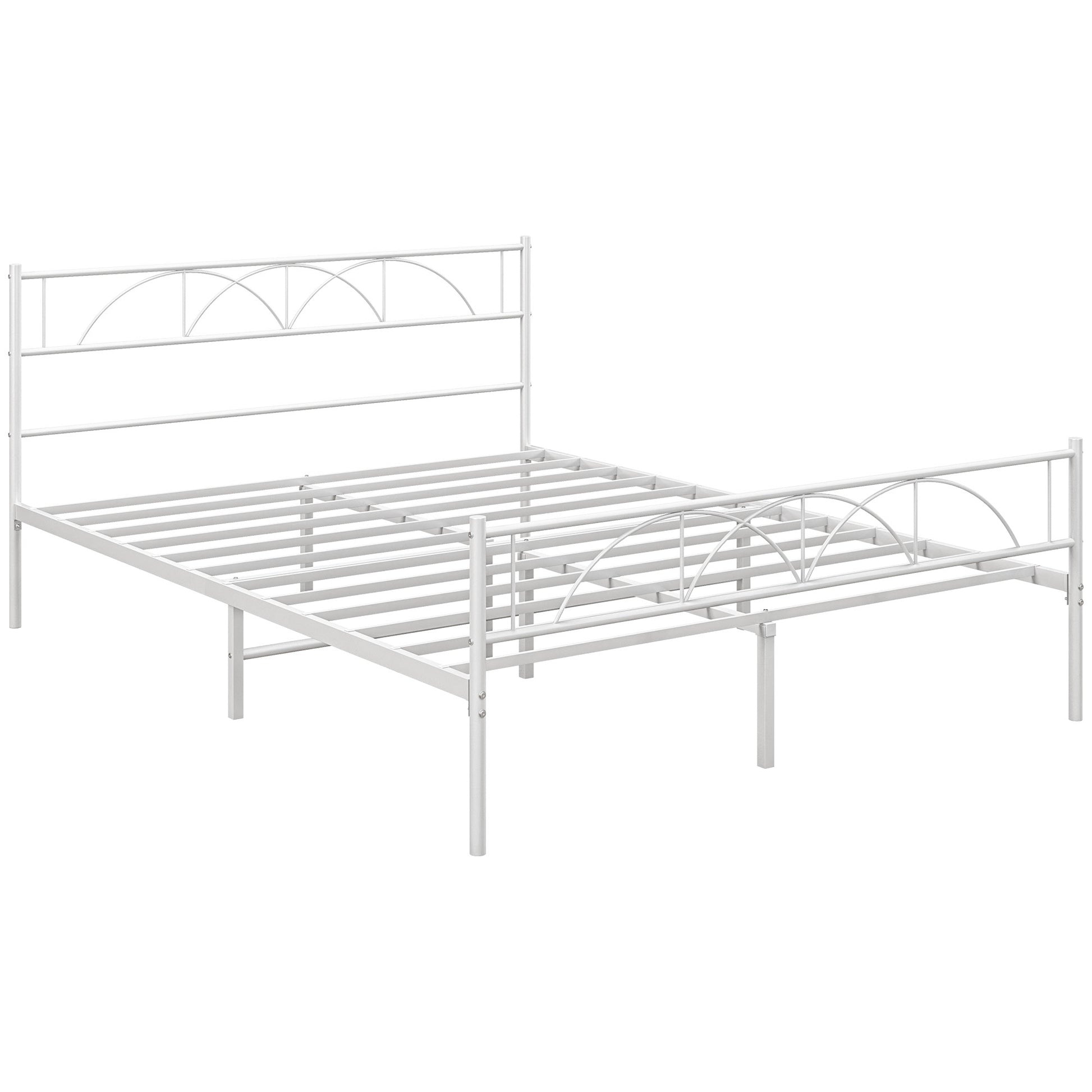 Double Bed 150x200 cm Bed Frame with Headboard Steel Slats and Storage Space Underneath Load 330 kg White