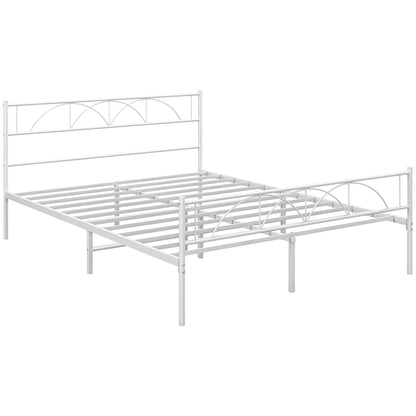 Double Bed 150x200 cm Bed Frame with Headboard Steel Slats and Storage Space Underneath Load 330 kg White