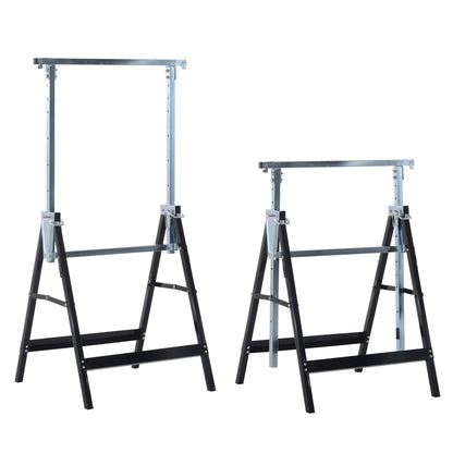 2 x Trestle Sawhorse Folding Trestle Adjustable up to 200kg Steel Black 68 x 58 x 80-130 cm
