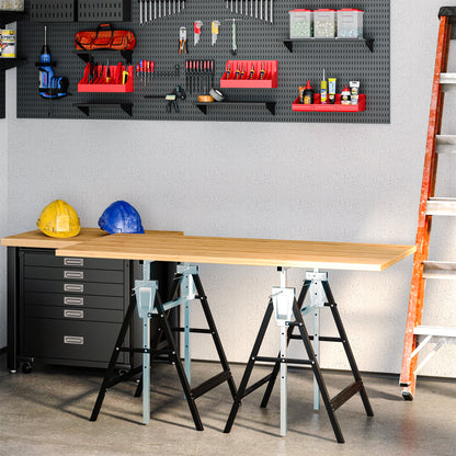 2 x Trestle Sawhorse Folding Trestle Adjustable up to 200kg Steel Black 68 x 58 x 80-130 cm