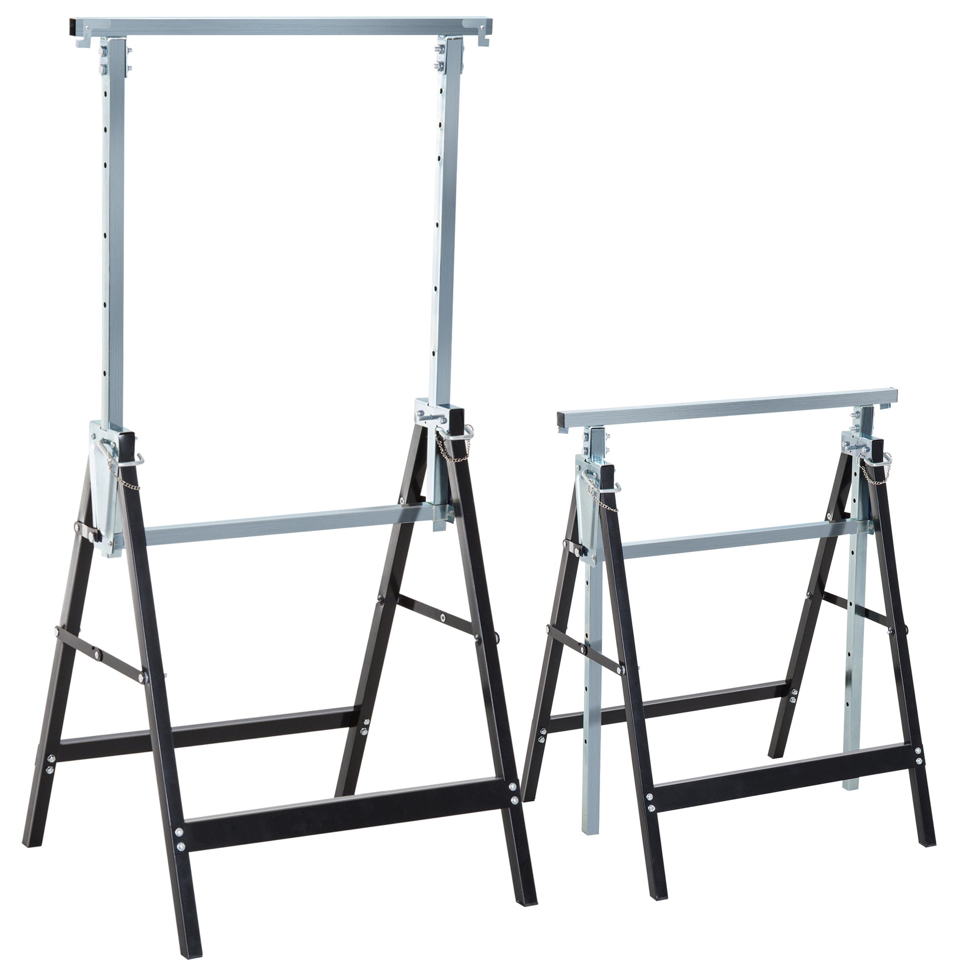 2 x Trestle Sawhorse Folding Trestle Adjustable up to 200kg Steel Black 68 x 58 x 80-130 cm