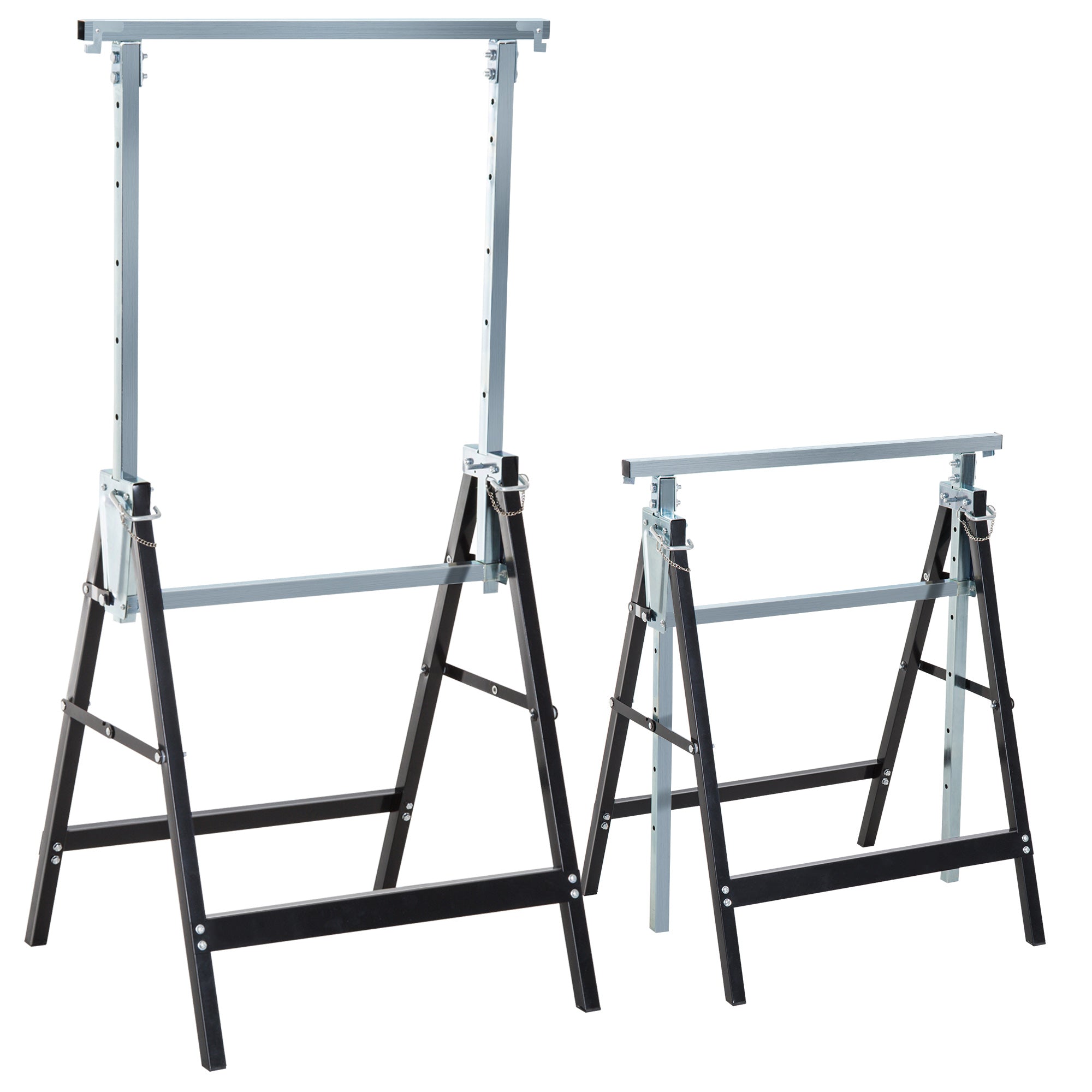 2 x Trestle Sawhorse Folding Trestle Adjustable up to 200kg Steel Black 68 x 58 x 80-130 cm
