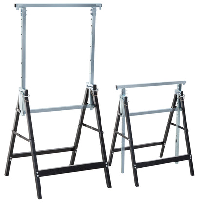 2 x Trestle Sawhorse Folding Trestle Adjustable up to 200kg Steel Black 68 x 58 x 80-130 cm