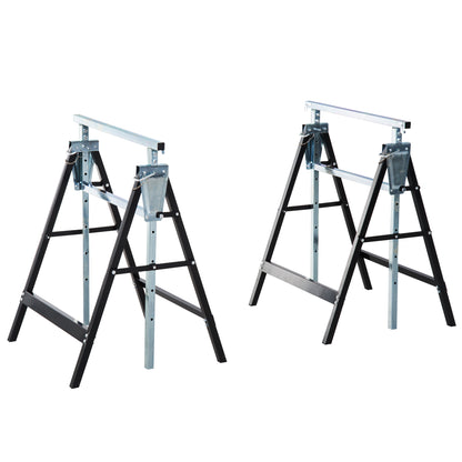 2 x Trestle Sawhorse Folding Trestle Adjustable up to 200kg Steel Black 68 x 58 x 80-130 cm