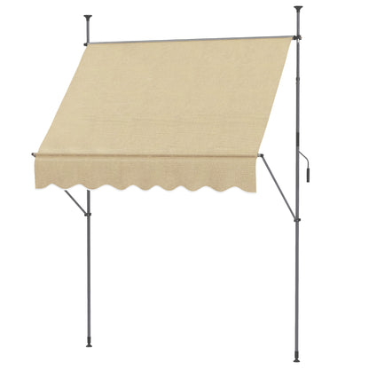Retractable Manual Awning 2x1.2 m Outdoor Terrace Roll-Up Awning Adjustable Height with Crank 210-300 cm No Drilling UV30+ Protection for Balcony Garden Beige