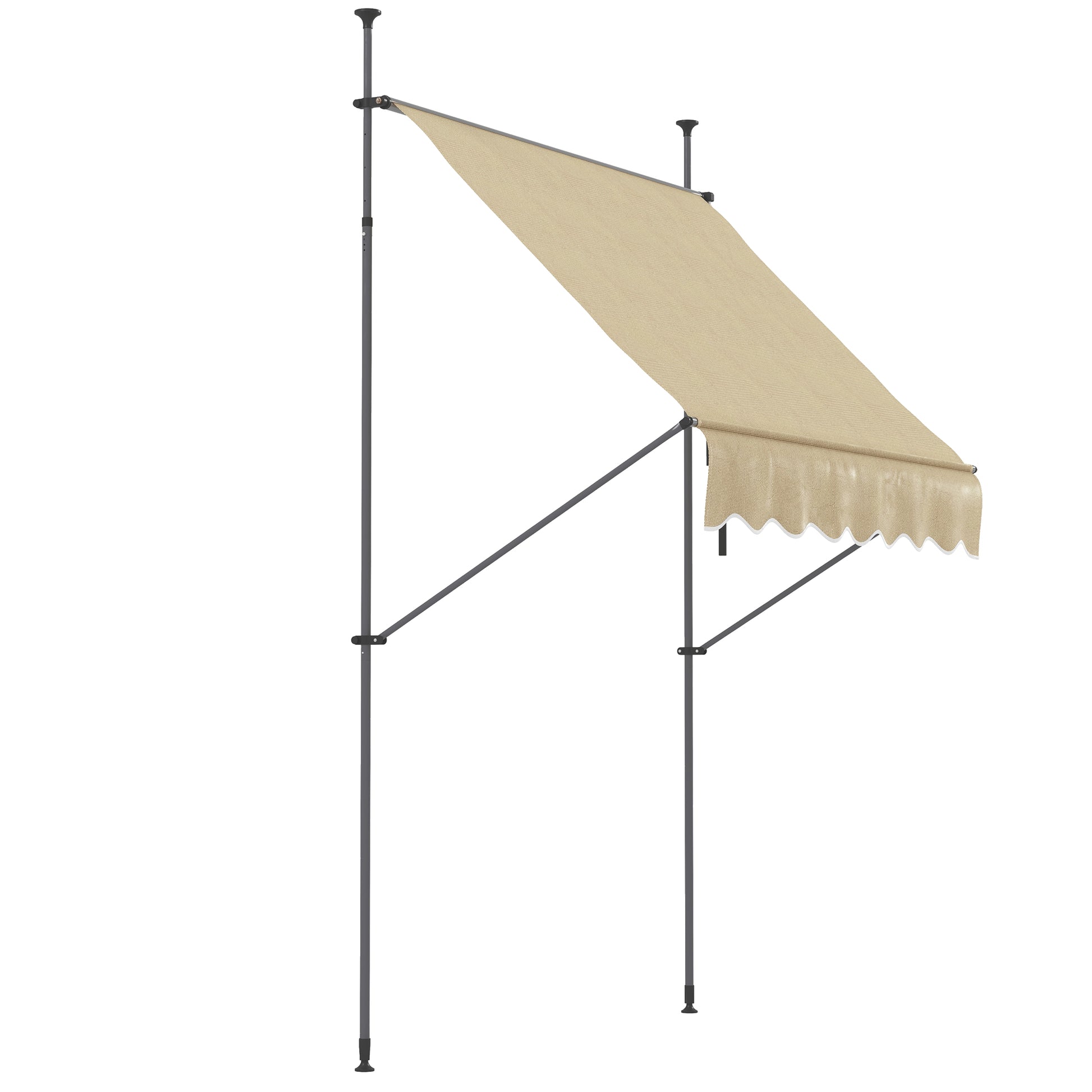 Retractable Manual Awning 2x1.2 m Outdoor Terrace Roll-Up Awning Adjustable Height with Crank 210-300 cm No Drilling UV30+ Protection for Balcony Garden Beige