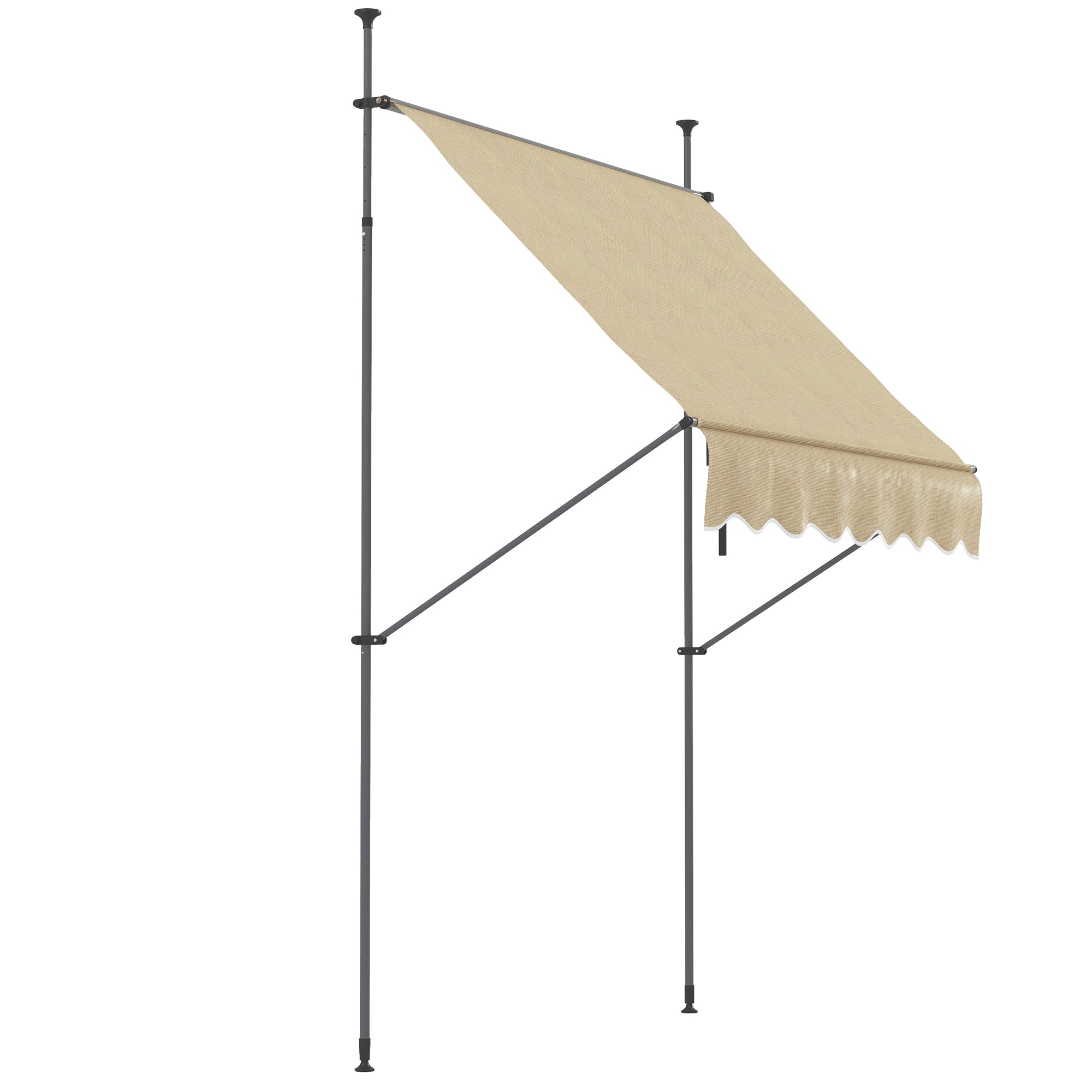 Retractable Manual Awning 2x1.2 m Outdoor Terrace Roll-Up Awning Adjustable Height with Crank 210-300 cm No Drilling UV30+ Protection for Balcony Garden Beige