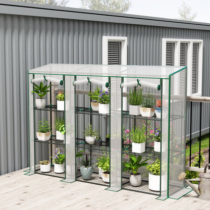 3-Tier PVC Garden Greenhouse with Steel Frame, 2 Roll-Up Zip Doors — 215 x 46 x 151 cm (84.6" x 18.1" x 59.4"), White