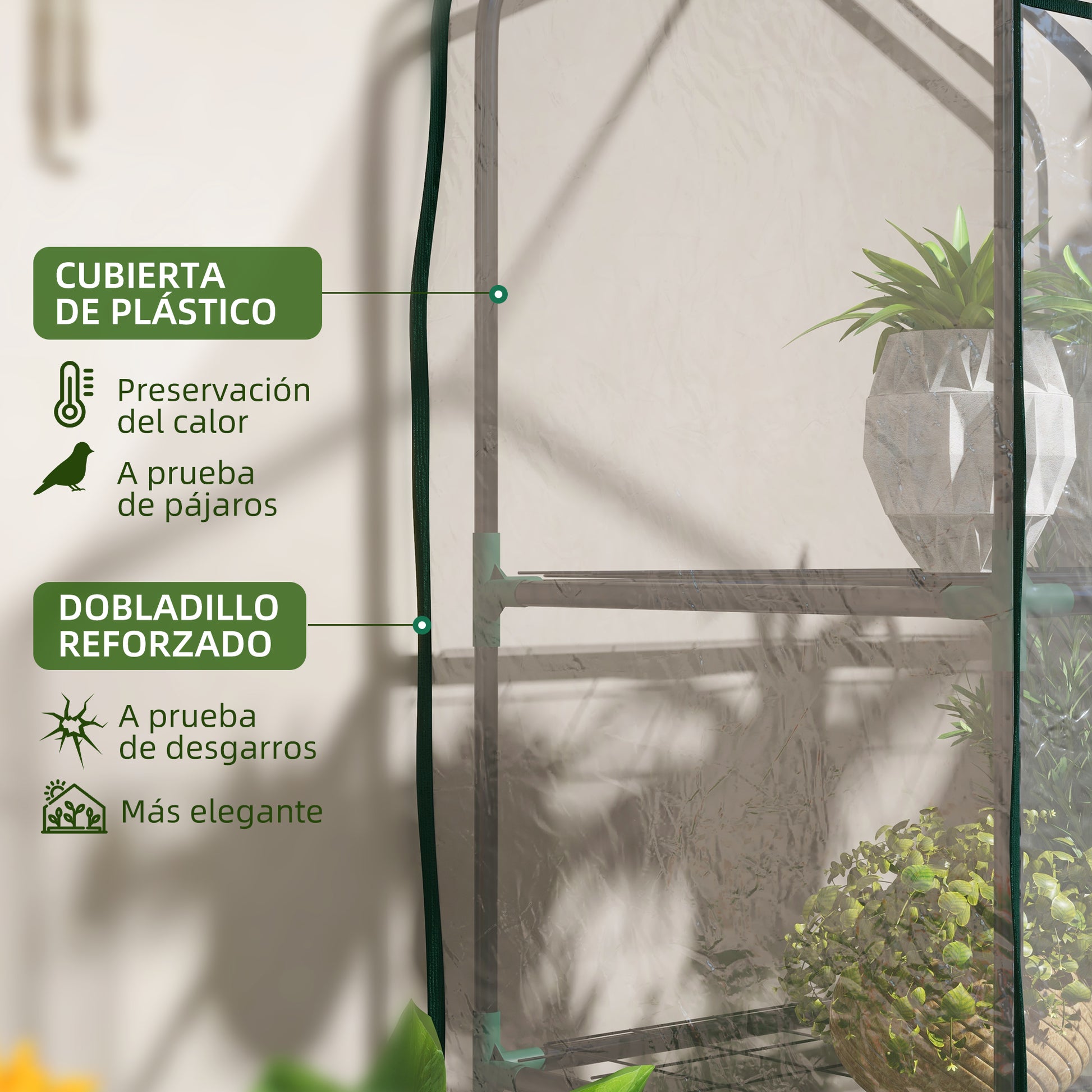 3-Tier Garden Greenhouse Terrace Greenhouse with 3 Shelves 1 Zippered Door for Plant Flower Vegetable Cultivation 59x39x127 cm Transparent