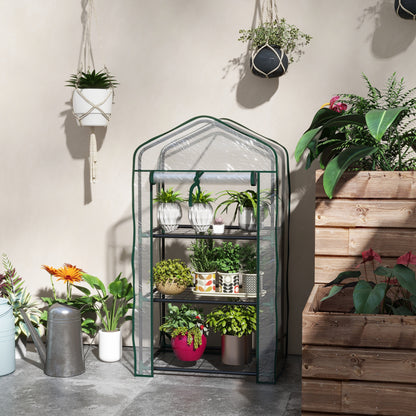 3-Tier Garden Greenhouse Terrace Greenhouse with 3 Shelves 1 Zippered Door for Plant Flower Vegetable Cultivation 59x39x127 cm Transparent