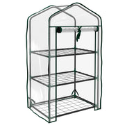 3-Tier Garden Greenhouse Terrace Greenhouse with 3 Shelves 1 Zippered Door for Plant Flower Vegetable Cultivation 59x39x127 cm Transparent