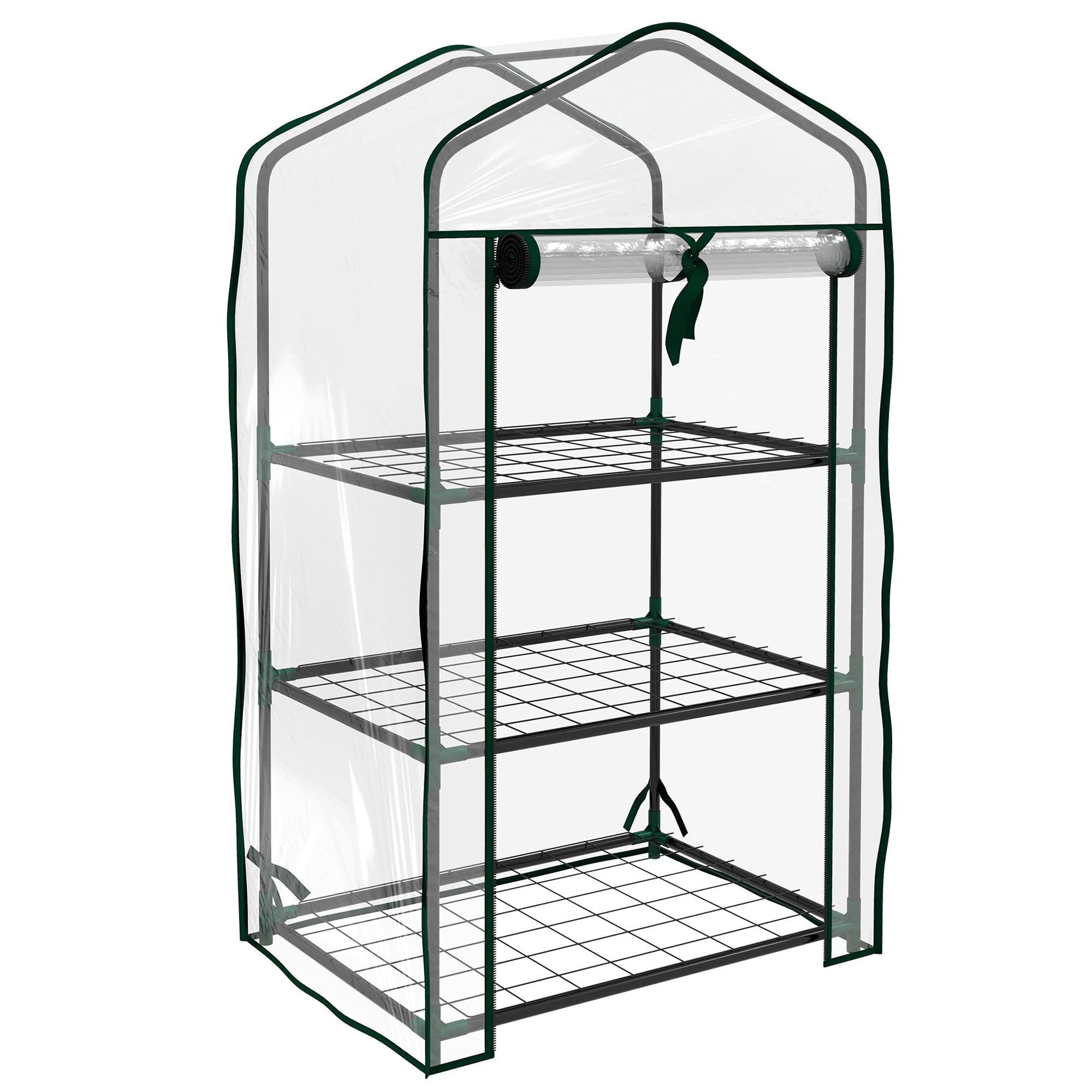 3-Tier Garden Greenhouse Terrace Greenhouse with 3 Shelves 1 Zippered Door for Plant Flower Vegetable Cultivation 59x39x127 cm Transparent