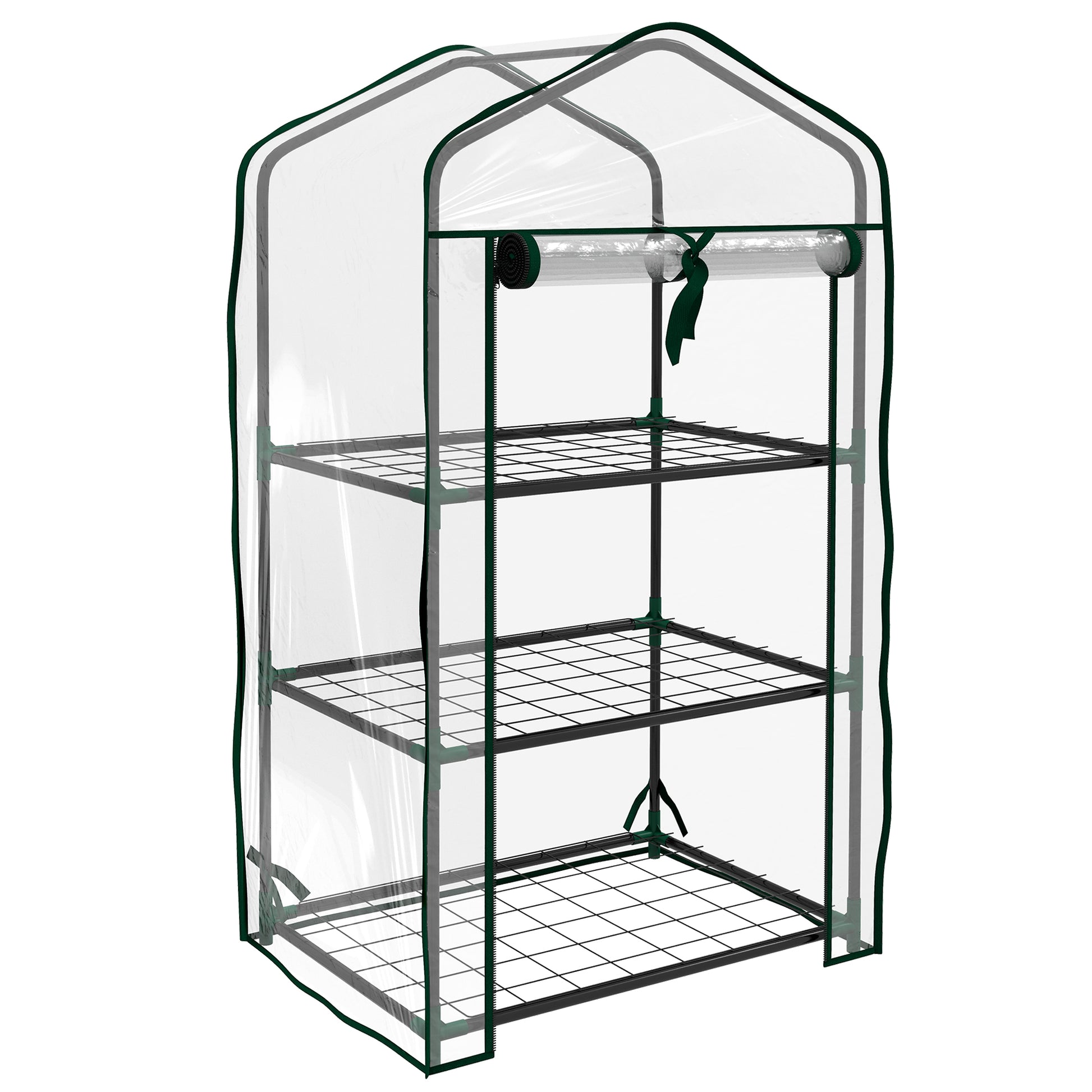 3-Tier Garden Greenhouse Terrace Greenhouse with 3 Shelves 1 Zippered Door for Plant Flower Vegetable Cultivation 59x39x127 cm Transparent