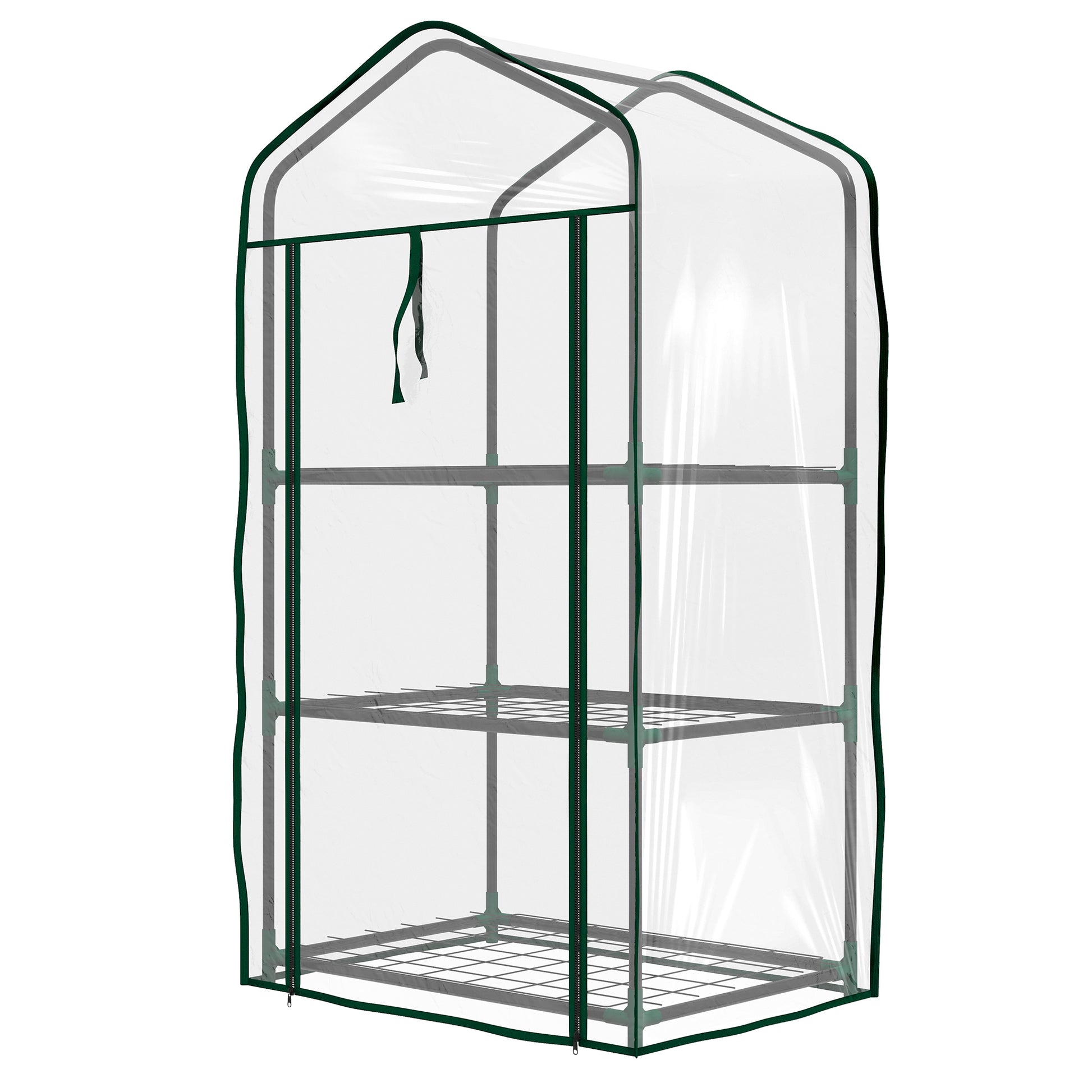 3-Tier Garden Greenhouse Terrace Greenhouse with 3 Shelves 1 Zippered Door for Plant Flower Vegetable Cultivation 59x39x127 cm Transparent