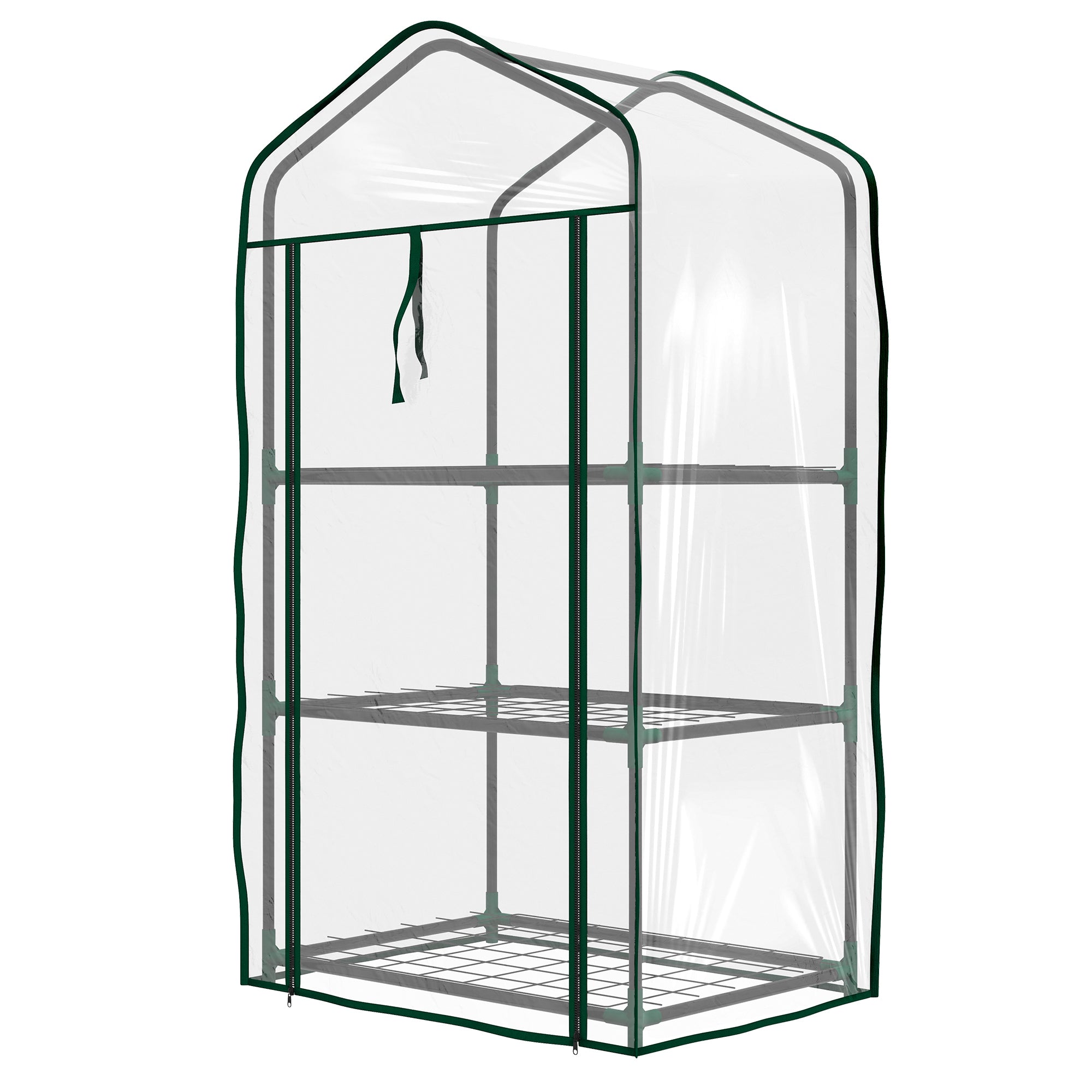 3-Tier Garden Greenhouse Terrace Greenhouse with 3 Shelves 1 Zippered Door for Plant Flower Vegetable Cultivation 59x39x127 cm Transparent