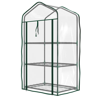3-Tier Garden Greenhouse Terrace Greenhouse with 3 Shelves 1 Zippered Door for Plant Flower Vegetable Cultivation 59x39x127 cm Transparent